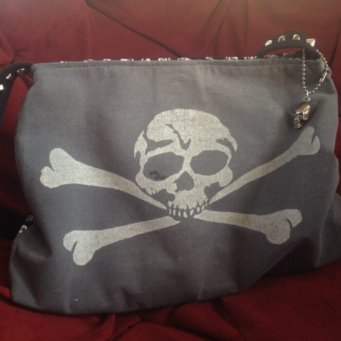 "Skull & Crossbones" Purse, repurposed punk rock t-shirt bag, handcrafted by The Salvage Emporium.